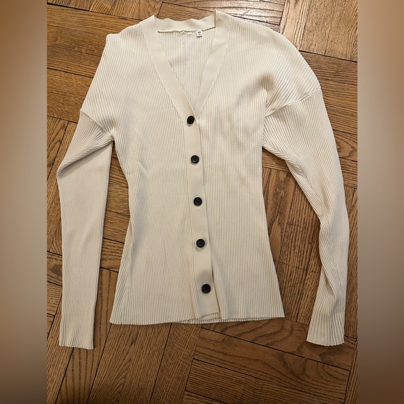 A.L.C. Ellen Ribbed Button-Front Cardigan in Cream White Size Small - Picture 4 of 6